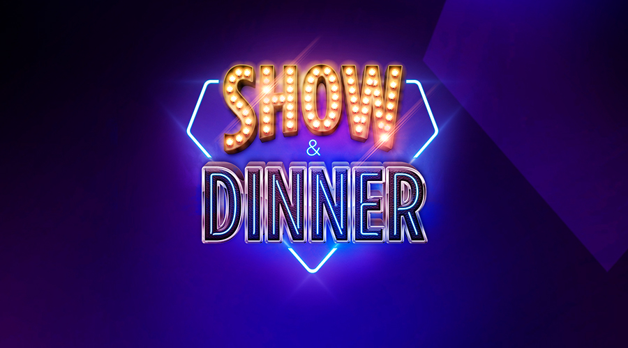 Kasinon Show & Dinner logo violetilla taustalla.
