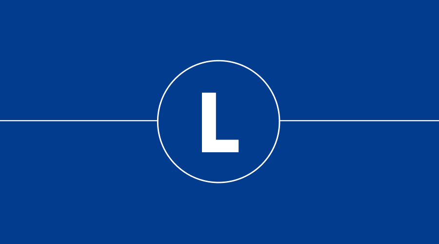L-kirjain sinisellä taustalla.