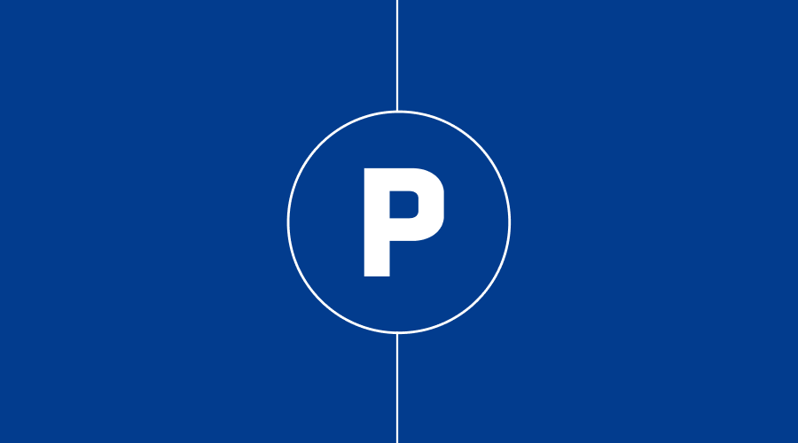 P-kirjain sinisellä taustalla.