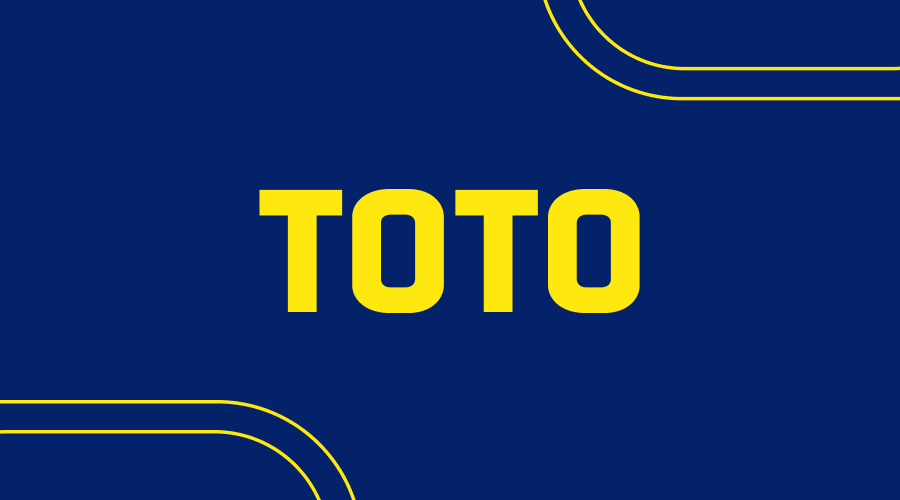 Sininen tausta ja keltainen sana TOTO.
